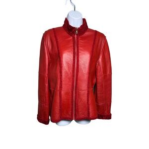 BONZ‎ Reversible Lambskin & Wool Jacket Red Size L Made in New Zealand Luxury